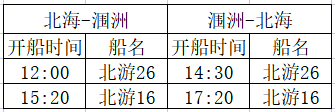 北海到潿洲島開(kāi)船時(shí)刻表